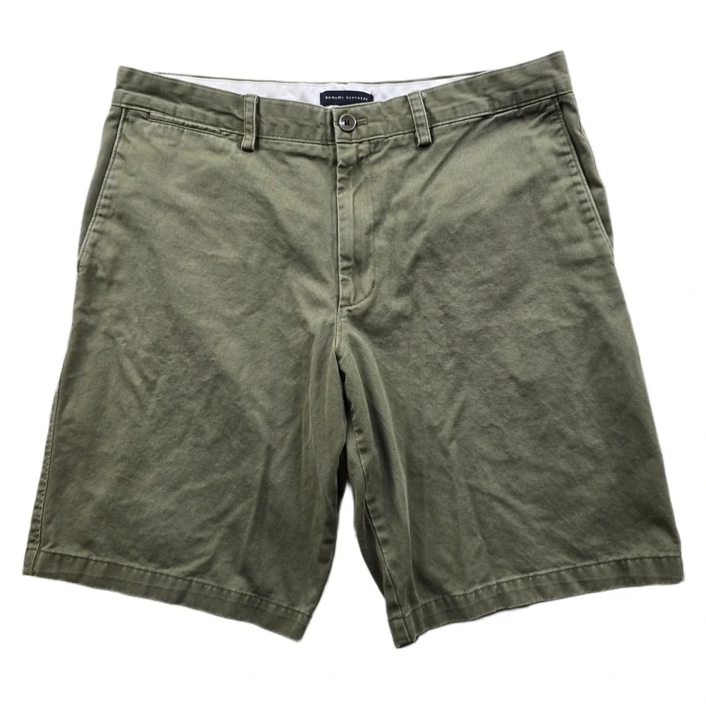 Banana Republic Chino Shorts Mens 36 Olive Green 100% Cotton Casual Flat Front